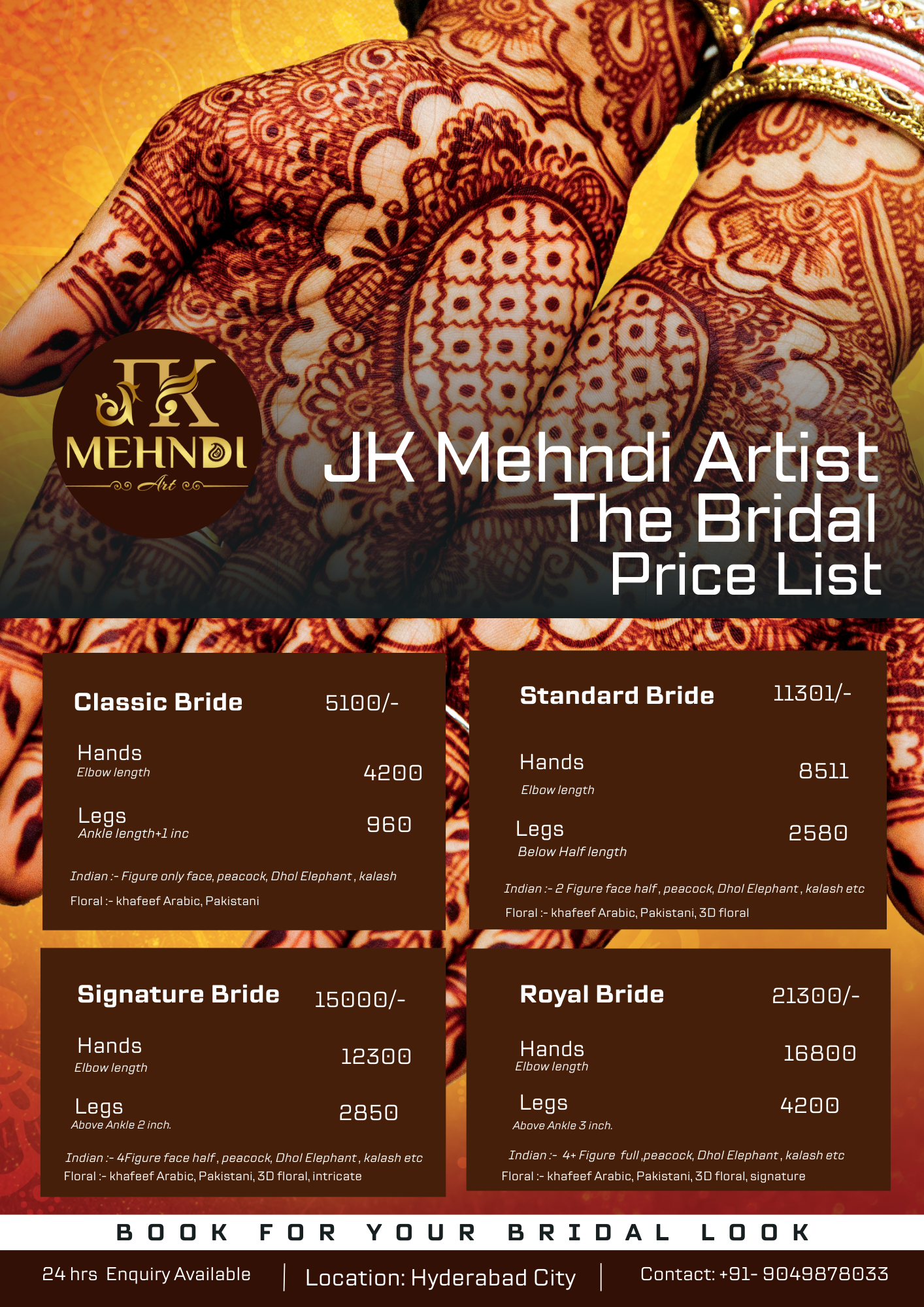 Bridal Mehndi Price List